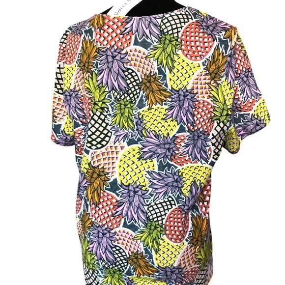 NWOT Rebecca Malone Short-Sleeved Cotton Tee, Colorful Pineapple Print Size XL - Picture 6 of 9